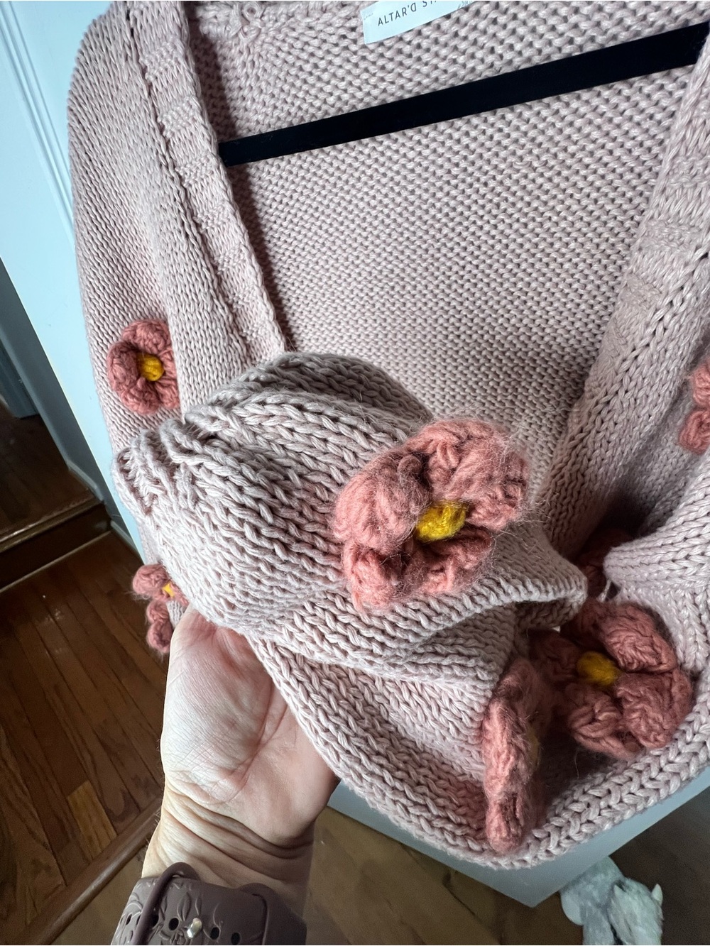 Altar'd State Dusty Pink Floral Knit Cardigan - Picture 2 of 9